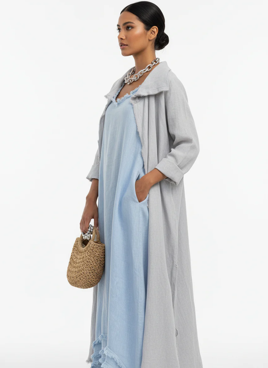 Boho Style Maxi Dress with Lightweight Kimono (Linen) - Image 10