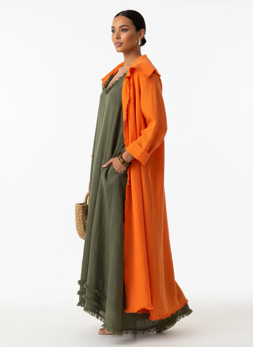 Boho Style Maxi Dress with Lightweight Kimono (Linen) - Image 11