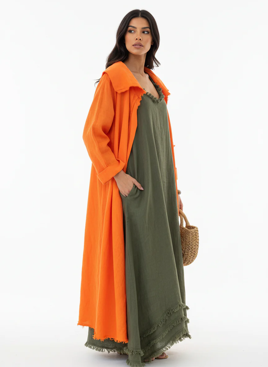 Boho Style Maxi Dress with Lightweight Kimono (Linen) - Image 12