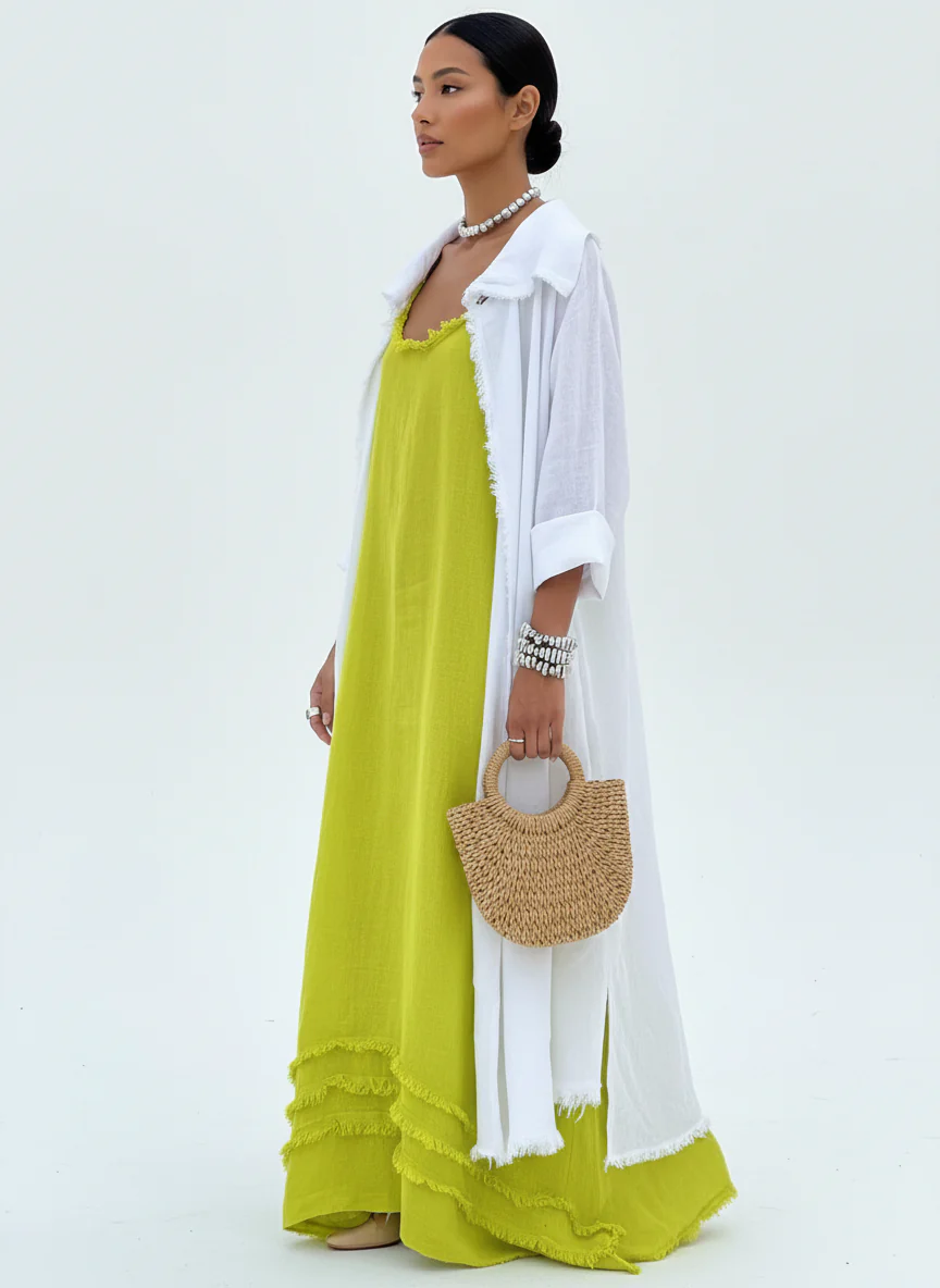 Boho Style Maxi Dress with Lightweight Kimono (Linen) - Image 3