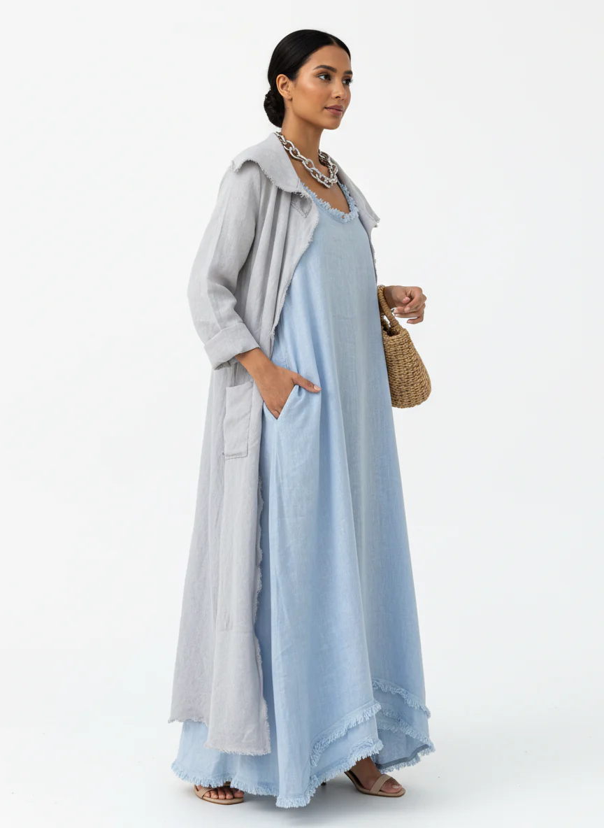 Boho Style Maxi Dress with Lightweight Kimono (Linen) - Image 5