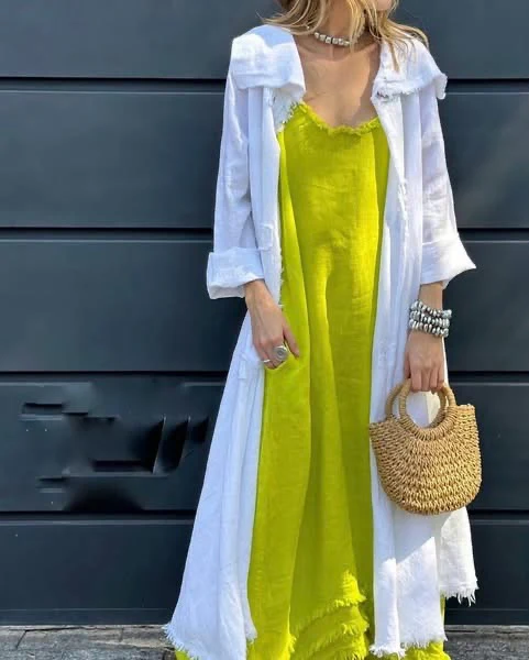 Boho Style Maxi Dress with Lightweight Kimono (Linen) - Image 7