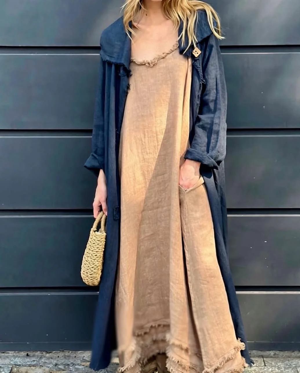 Boho Style Maxi Dress with Lightweight Kimono (Linen) - Image 8