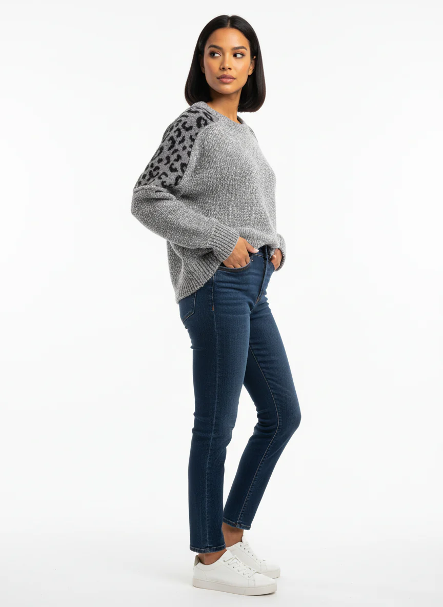 Chic Leopard Shoulder Knit  pullover - Image 2