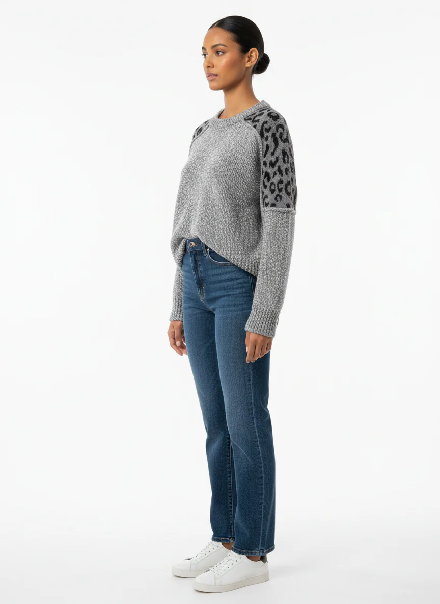 Chic Leopard Shoulder Knit  pullover - Image 3