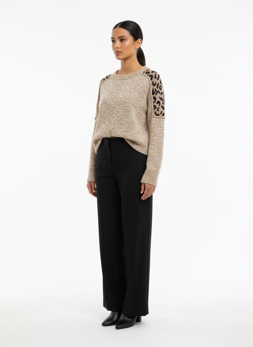 Chic Leopard Shoulder Knit  pullover - Image 6