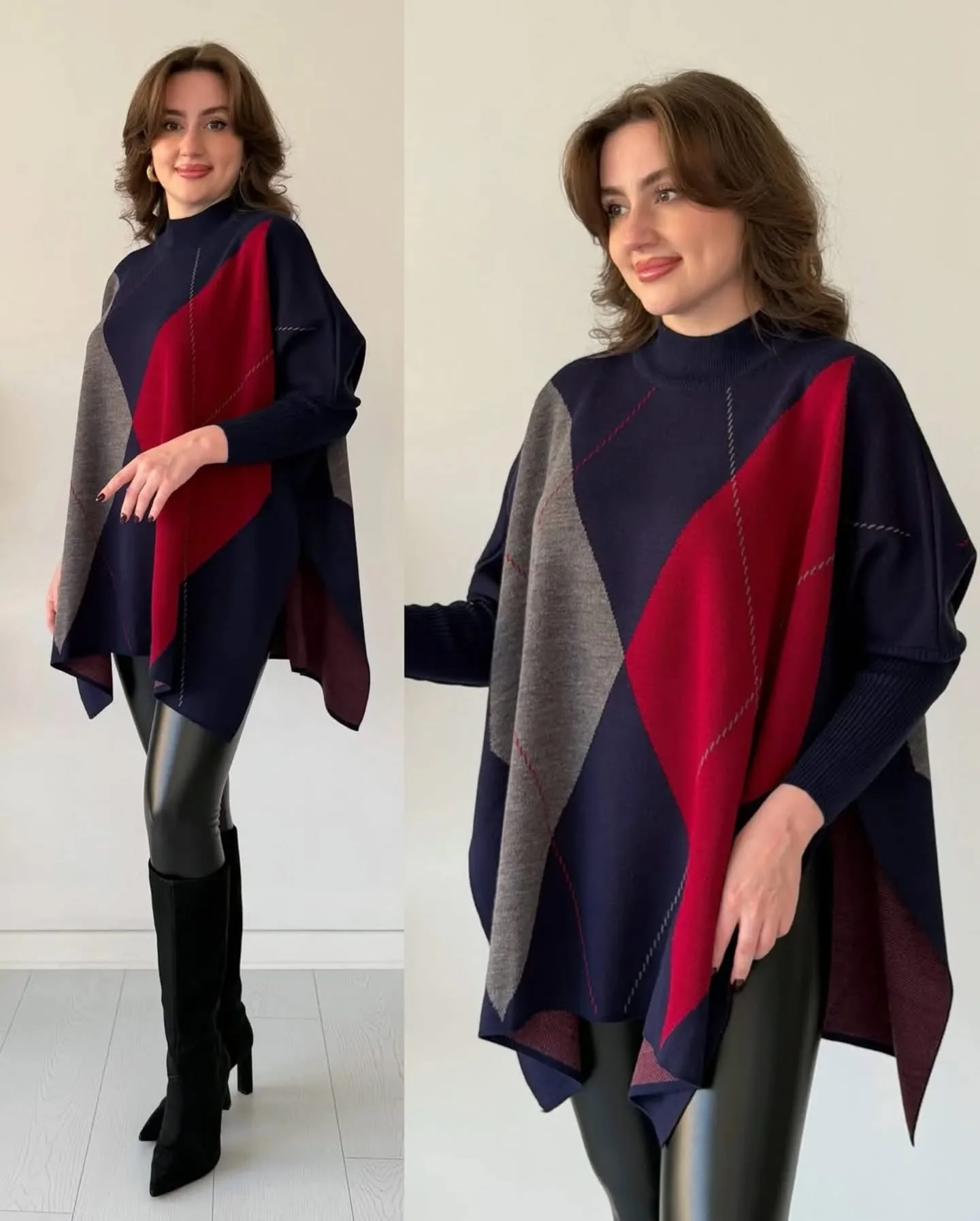 ColorBlock Knit Poncho - Image 3