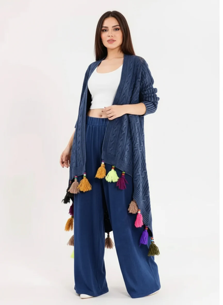 Knit Tassel Cardigan set-2piecs