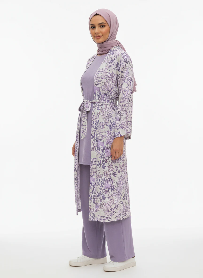 Printed Linen Three-Piece Kimono Set - Image 10
