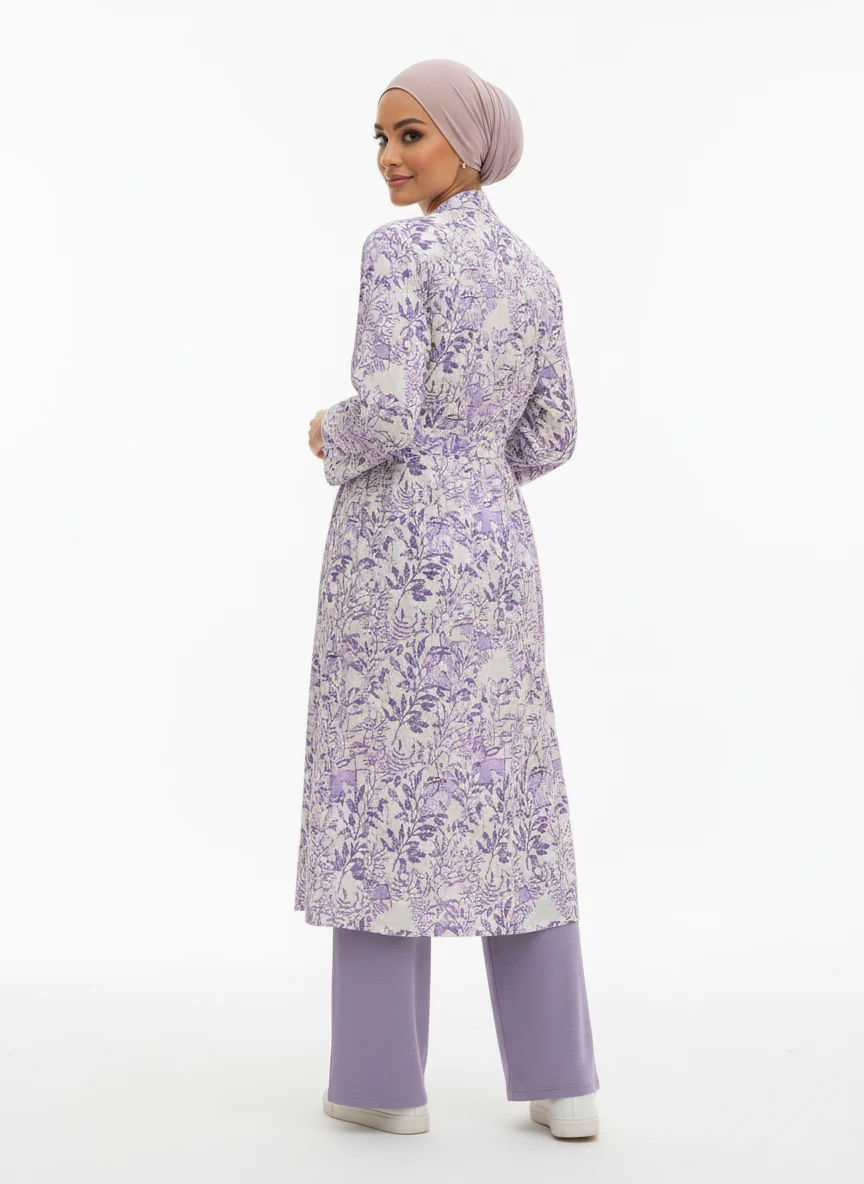 Printed Linen Three-Piece Kimono Set - Image 11