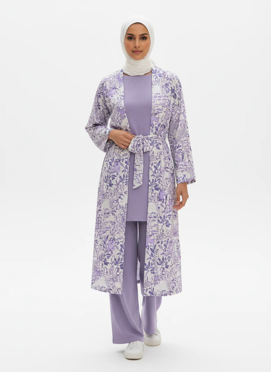Printed Linen Three-Piece Kimono Set - Image 2