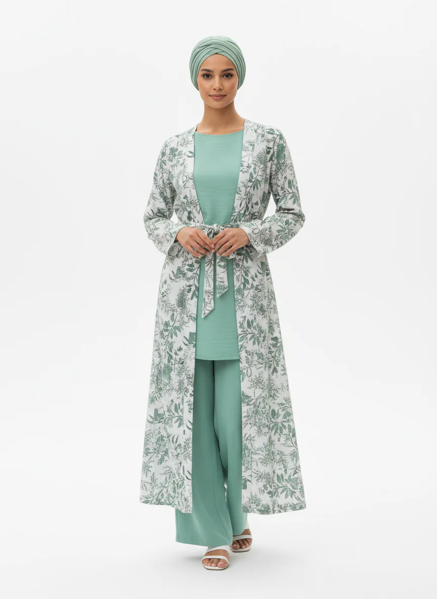 Printed Linen Three-Piece Kimono Set - Image 3