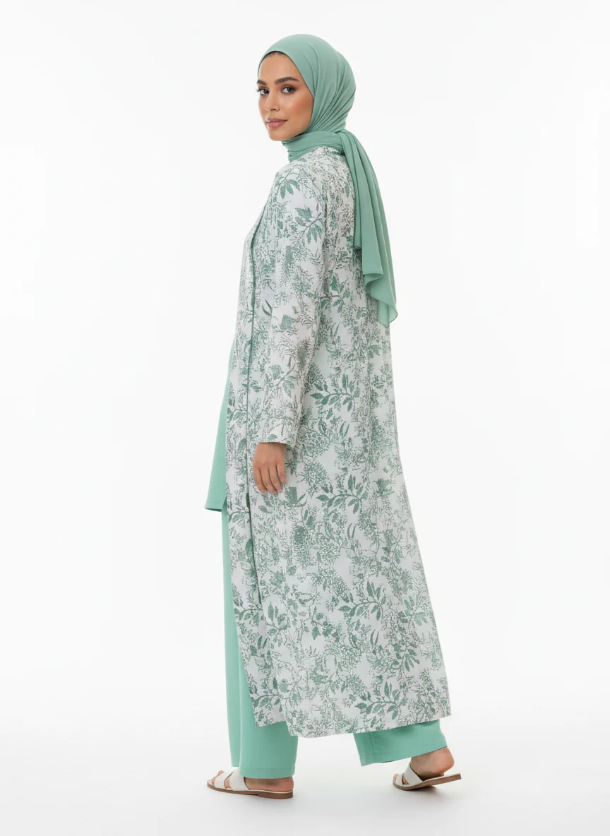Printed Linen Three-Piece Kimono Set - Image 5