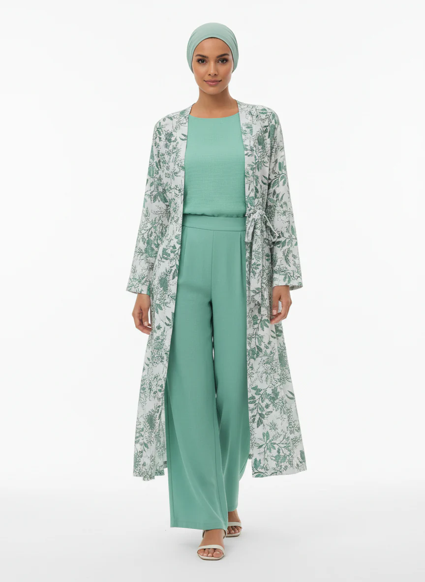 Printed Linen Three-Piece Kimono Set - Image 6