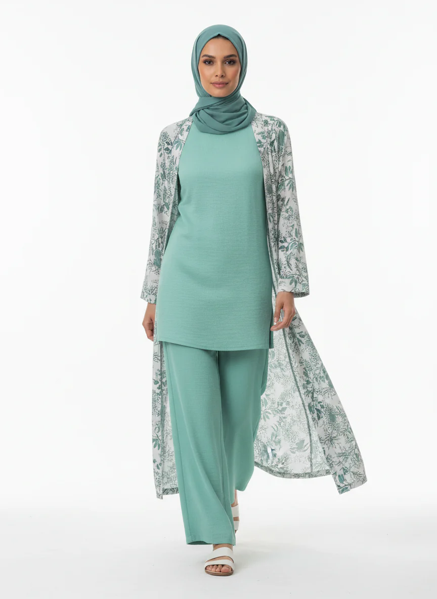 Printed Linen Three-Piece Kimono Set - Image 8