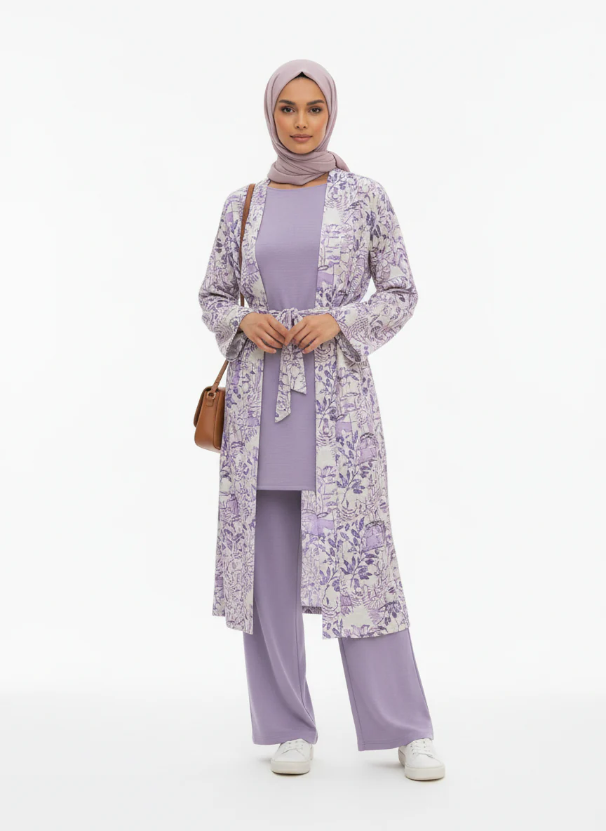 Printed Linen Three-Piece Kimono Set - Image 9